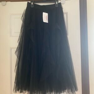 Rebdolls Black Maxi A-Line Skirt with Ruffled Tiers